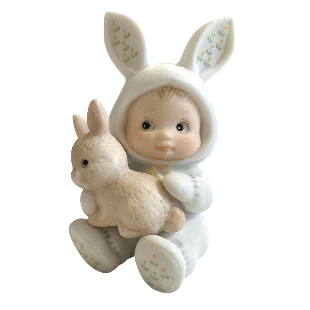 VTG Enesco Morehead Inc Baby Bunny Figurine Lil Luv Bunting Kitsch Decor 1984